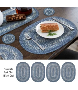 Homespice Decor Jute Braided Accessories Denim Blue 240056PS 13 in. X 19 in. Set of 4 Oval Rug
