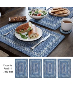 Homespice Decor Jute Braided Accessories Denim Blue 240072PS 13 in. X 19 in. Set of 4 Rect Rug