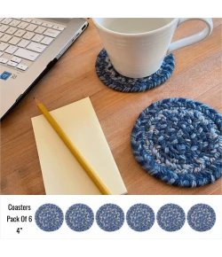 Homespice Decor Jute Braided Accessories Denim Blue 240008PS 4 in. Set of 6 Round Rug