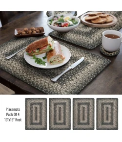 Homespice Decor Jute Braided Accessories Flint Hill Grey 240079PS 13 in. X 19 in. Set of 4 Rect Rug