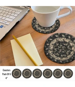 Homespice Decor Jute Braided Accessories Flint Hill Grey 240015PS 4 in. Set of 6 Round Rug