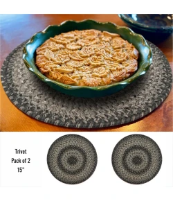 Homespice Decor Jute Braided Accessories Flint Hill Grey 240047PS 15 in. Set of 2 Round Rug