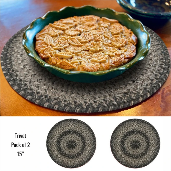 Homespice Decor Jute Braided Accessories Flint Hill Grey 240047PS 15 in. Set of 2 Round Rug