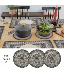 Homespice Decor Jute Braided Accessories Flint Hill Grey 240031PS 8 in. Set of 3 Round Rug