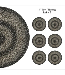 Homespice Decor Jute Braided Accessories Flint Hill Grey 240177PS 15 in. Set of 6 Round Rug