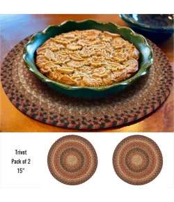 Homespice Decor Jute Braided Accessories Gingerbread Brown, Deep Red 240046PS 15 in. Set of 2 Round Rug