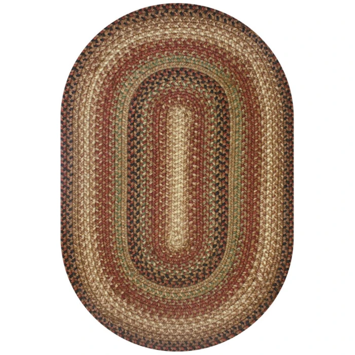 Homespice Decor Jute Braided Gingerbread Brown, Deep Red 501806 20 in. X 30 in. Oval Rug
