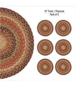 Homespice Decor Jute Braided Accessories Gingerbread Brown, Deep Red 240176PS 15 in. Set of 6 Round Rug