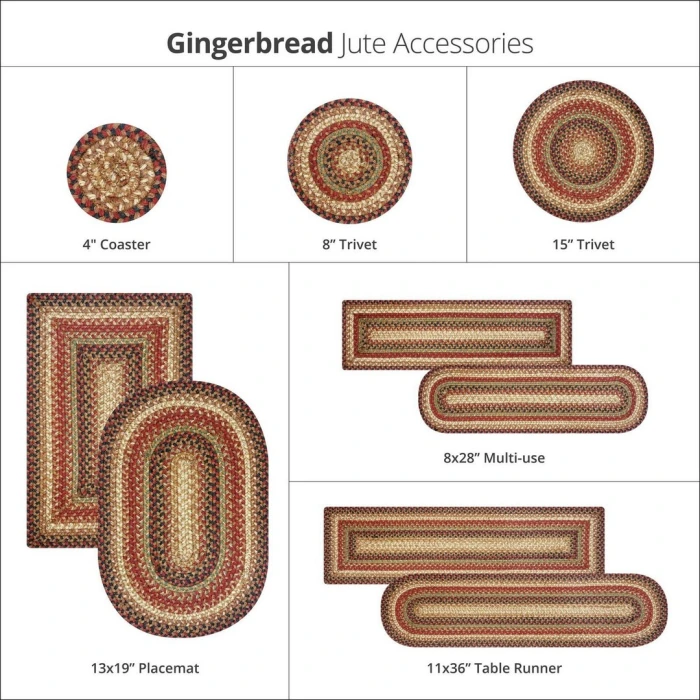 Homespice Decor Jute Braided Accessories Gingerbread Brown, Deep Red 240122PS 8 in. X 28 in. Set of 2 Rect Rug
