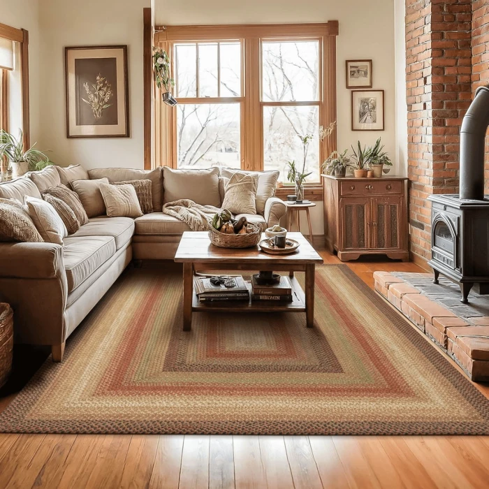 Homespice Decor Jute Braided Gingerbread Brown, Deep Red 514806 5 ft. X 8 ft. Rect Rug
