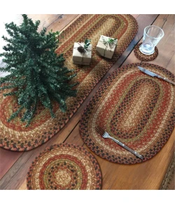 Homespice Decor Jute Braided Accessories Gingerbread Brown, Deep Red 571809 11 in. X 36 in. Oval Rug