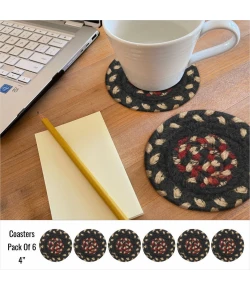 Homespice Decor Jute Braided Accessories Primitive Star Gloucester Black 240012PS 4 in. Set of 6 Round Rug