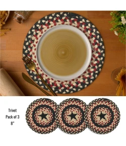 Homespice Decor Jute Braided Accessories Primitive Star Gloucester Black 240028PS 8 in. Set of 3 Round Rug