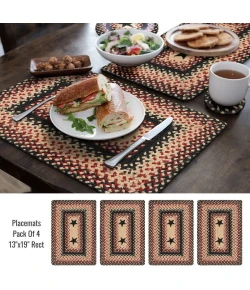 Homespice Decor Jute Braided Accessories Primitive Star Gloucester Black 240076PS 13 in. X 19 in. Set of 4 Rect Rug