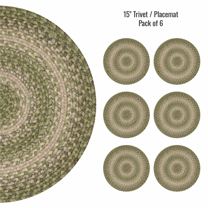 Homespice Decor Jute Braided Accessories Green & Tan Grassland 15in. Set of 6 Round Rug