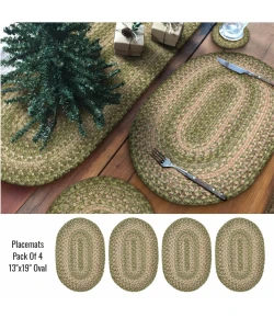 Homespice Decor Jute Braided Accessories Green & Tan Grassland 13in. x 19in. Set of 4 Oval Rug