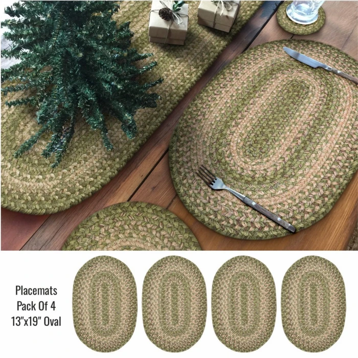 Homespice Decor Jute Braided Accessories Green & Tan Grassland 13in. x 19in. Set of 4 Oval Rug