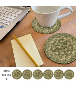 Homespice Decor Jute Braided Accessories Green & Tan Grassland 4in. Set of 6 Round Rug