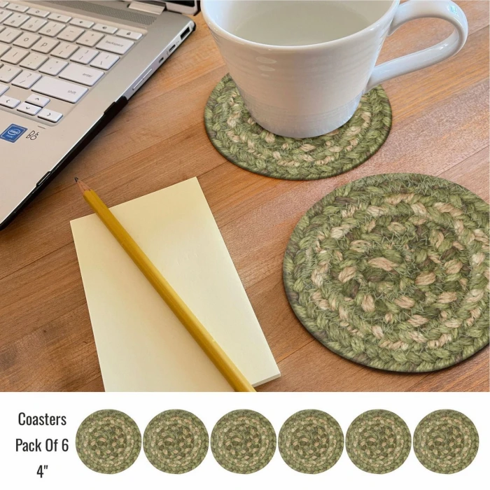 Homespice Decor Jute Braided Accessories Green & Tan Grassland 4in. Set of 6 Round Rug