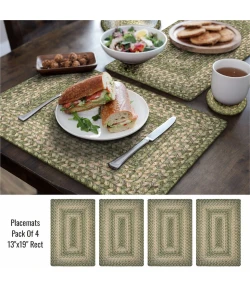 Homespice Decor Jute Braided Accessories Green & Tan Grassland 13in. x 19in. Set of 4 Rect. Rug