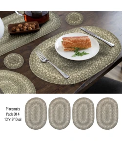 Homespice Decor Jute Braided Accessories Grey Cloud Grey 240064PS 13 in. X 19 in. Set of 4 Oval Rug