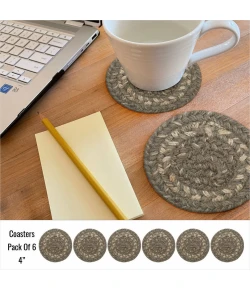 Homespice Decor Jute Braided Accessories Grey Cloud Grey 240016PS 4 in. Set of 6 Round Rug