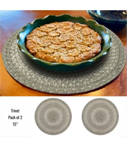 Homespice Decor Jute Braided Accessories Grey Cloud Grey 240048PS 15 in. Set of 2 Round Rug