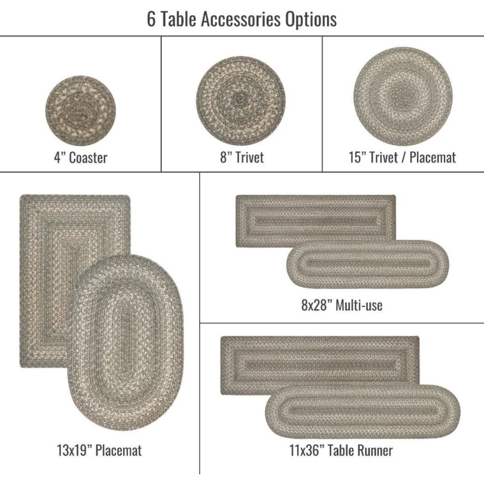 Homespice Decor Jute Braided Accessories Grey Cloud Grey 240032PS 8 in. Set of 3 Round Rug