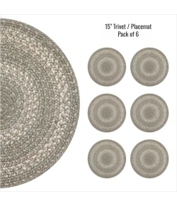 Homespice Decor Jute Braided Accessories Grey Cloud Grey 240178PS 15 in. Set of 6 Round Rug