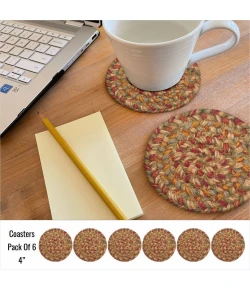 Homespice Decor Jute Braided Accessories Harvest Beige, Tan 240002PS 4 in. Set of 6 Round Rug