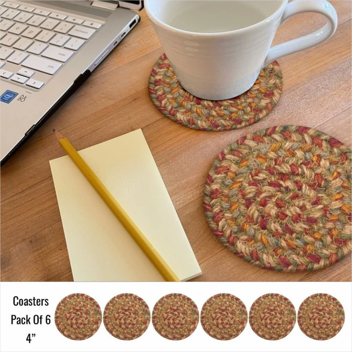 Homespice Decor Jute Braided Accessories Harvest Beige, Tan 240002PS 4 in. Set of 6 Round Rug