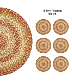 Homespice Decor Jute Braided Accessories Harvest Beige, Tan 240166PS 15 in. Set of 6 Round Rug