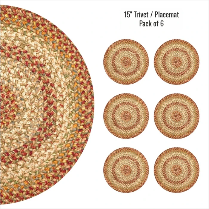 Homespice Decor Jute Braided Accessories Harvest Beige, Tan 240166PS 15 in. Set of 6 Round Rug