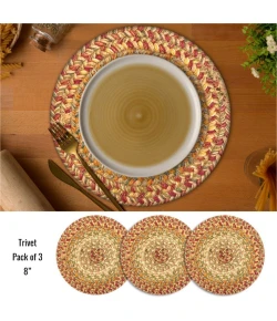 Homespice Decor Jute Braided Accessories Harvest Beige, Tan 240018PS 8 in. Set of 3 Round Rug