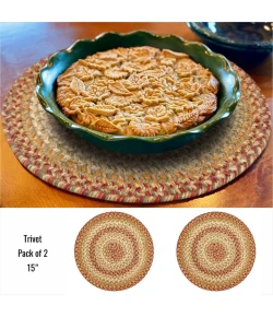 Homespice Decor Jute Braided Accessories Harvest Beige, Tan 240036PS 15 in. Set of 2 Round Rug