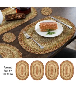 Homespice Decor Jute Braided Accessories Harvest Beige, Tan 240050PS 13 in. X 19 in. Set of 4 Oval Rug