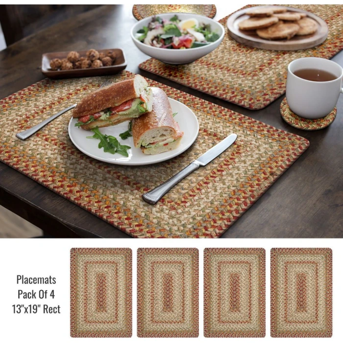 Homespice Decor Jute Braided Accessories Harvest Beige, Tan 240066PS 13 in. X 19 in. Set of 4 Rect Rug