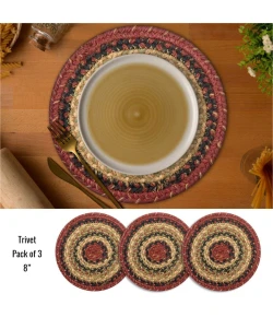 Homespice Decor Jute Braided Accessories Highland Multi 240029PS 8 in. Set of 3 Round Rug