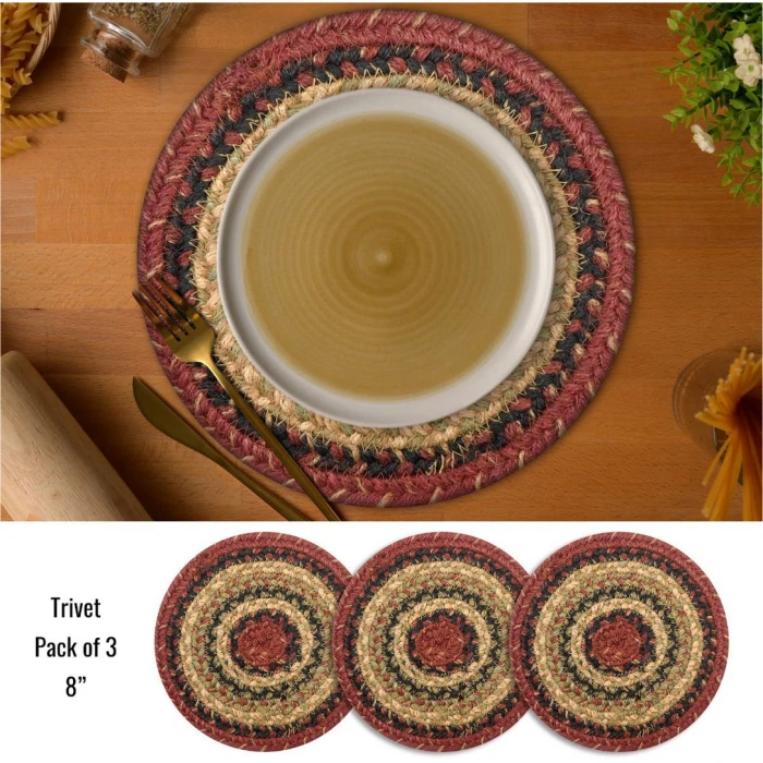 Homespice Decor Jute Braided Accessories Highland Multi 240029PS 8 in. Set of 3 Round Rug