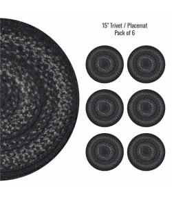 Homespice Decor Jute Braided Accessories Black Jet Black 15in. Set of 6 Round Rug