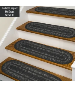 Homespice Decor Jute Braided Accessories Black Jet Black 8in. x 28in. Set of 13 Oval Rug