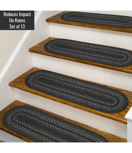Homespice Decor Jute Braided Accessories Black Jet Black 8in. x 28in. Set of 13 Oval Rug