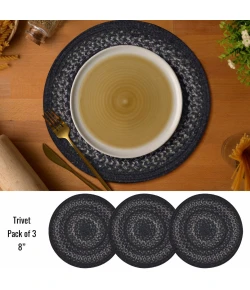 Homespice Decor Jute Braided Accessories Black Jet Black 8in. Set of 3 Round Rug
