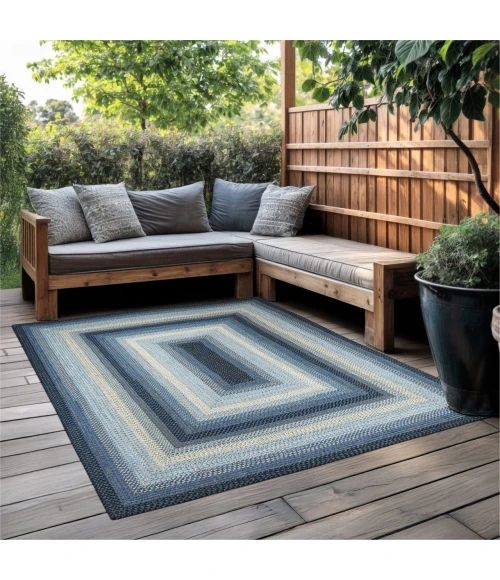 Homespice Decor Ultra Durable Braided Rug Navy & White Juniper 10in. x 10in. Rect. Rug