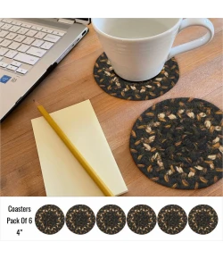 Homespice Decor Jute Braided Accessories Kilimanjaro Black 240006PS 4 in. Set of 6 Round Rug
