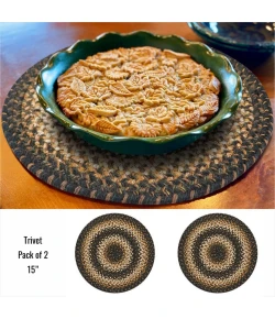 Homespice Decor Jute Braided Accessories Kilimanjaro Black 240040PS 15 in. Set of 2 Round Rug