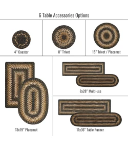 Homespice Decor Jute Braided Accessories Black Kilimanjaro 8in. x 28in. Set of 14 Oval Rug