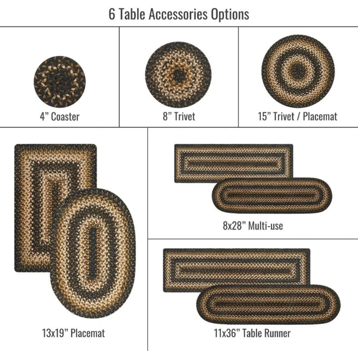 Homespice Decor Jute Braided Accessories Kilimanjaro Black 572219 11 in. X 36 in. Rect Rug