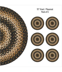 Homespice Decor Jute Braided Accessories Kilimanjaro Black 240170PS 15 in. Set of 6 Round Rug