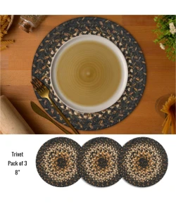 Homespice Decor Jute Braided Accessories Kilimanjaro Black 240022PS 8 in. Set of 3 Round Rug